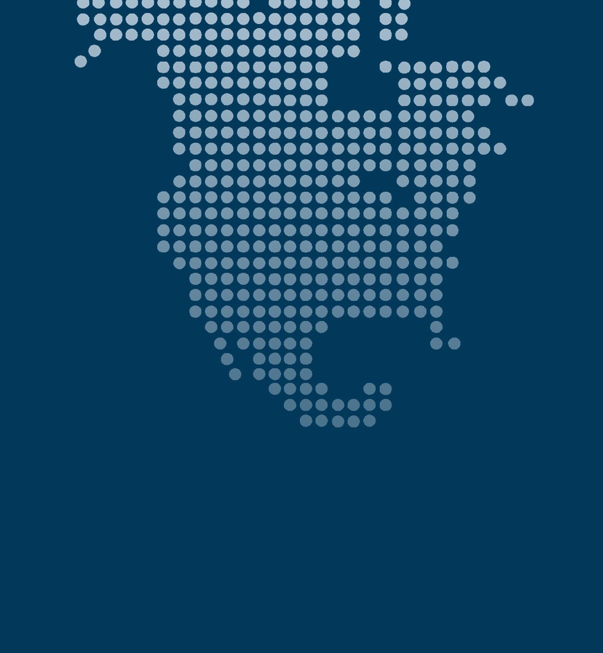 Dot map of North America marking the route from Canada into Mexico